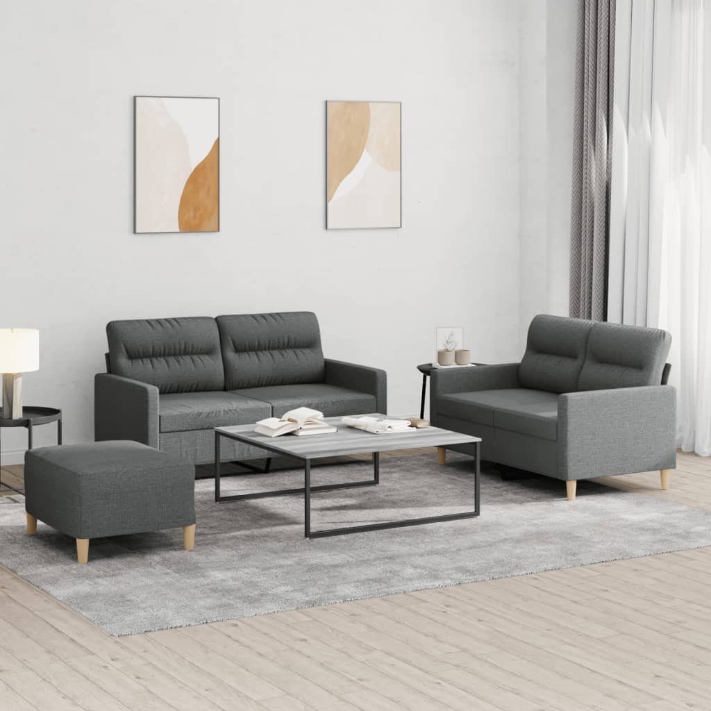 vidaXL Sofa 3-tlg. Sofagarnitur mit Kissen Dunkelgrau Stoff