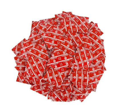 London Kondome 100er Pack rote Latex-Kondome, mit langem Reservoir, Erdbeeraroma Kondom, Sex, Pariser, Verhütung, Präser, extra Feucht, Länge 20,5cm, Kondom-Set aus Naturkautschuklatex, Verhütungsmittel, Condome, Präservativ, Empfängnisverhütung, Gummi