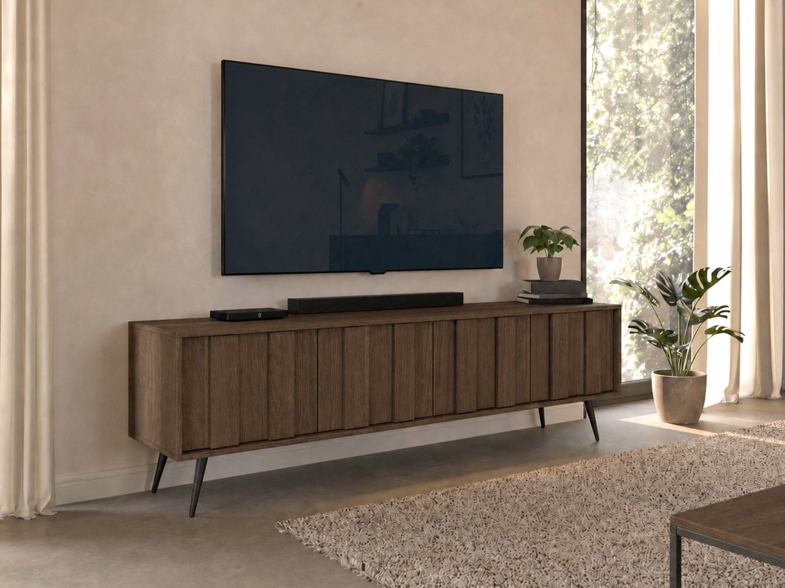 Compleo TV-Schrank Braun 4 Türen PICO, TV-Lowboard mit LED-Beleuchtung, Eiche dunin
