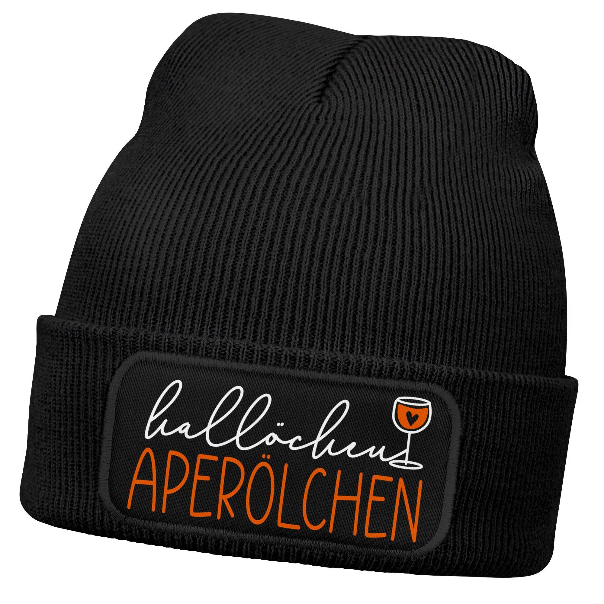 Strickmütze Damen Beanie mit Patch Hallöchen Aperölchen Strickmütze mit Spruch