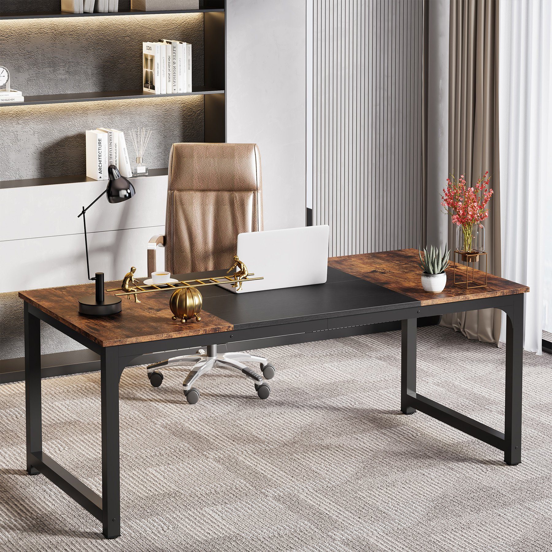 Tribesigns Schreibtisch 160/180x80 cm, großer Industrial Computertisch für günstig online kaufen