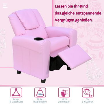 HOMCOM Sessel Kindersessel, Liegefunktion, Eingebauten Becherhalter, Rosa (Set, 1-St., Kindersofa für 3-6 Jahre alt), 62B x 56T x 69H cm