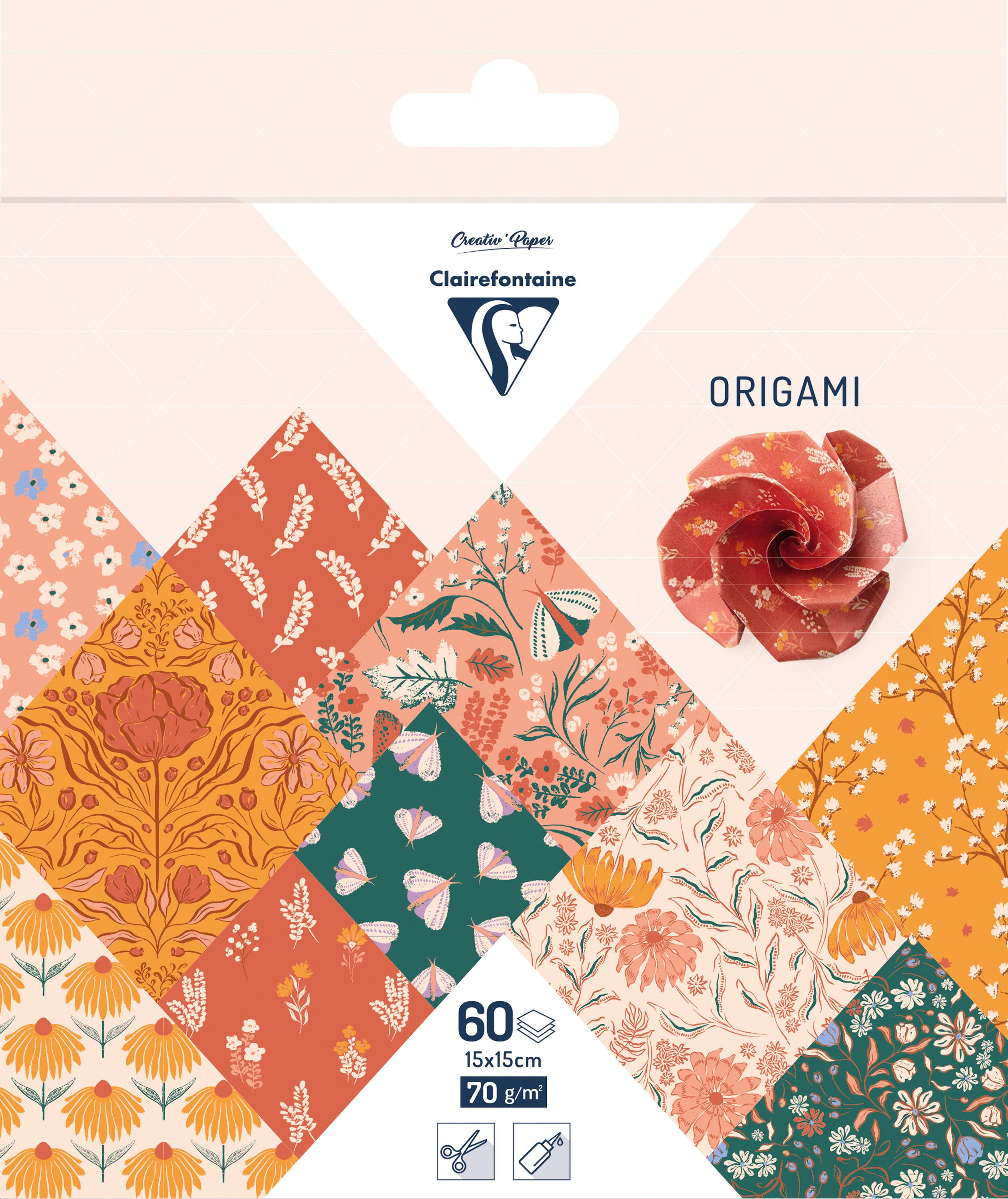 CLAIREFONTAINE Motivpapier Boho Floral, 60 Blatt 15 x 15 cm