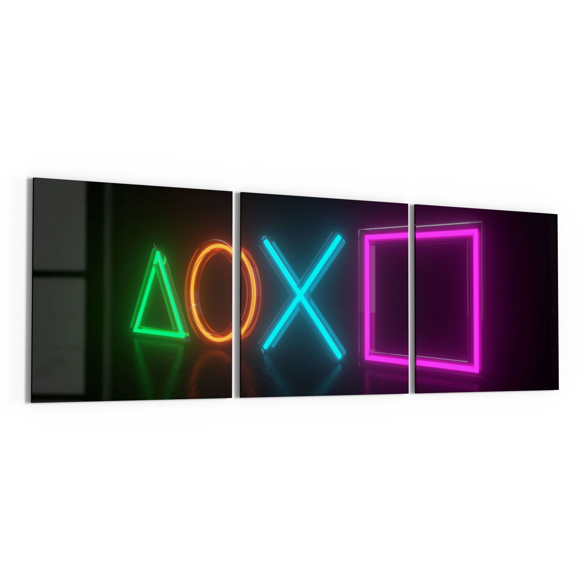 DEQORI Glasbild 'Playstation Tastensymbole', 'Playstation Tastensymbole', Glas Wandbild Bild schwebend modern