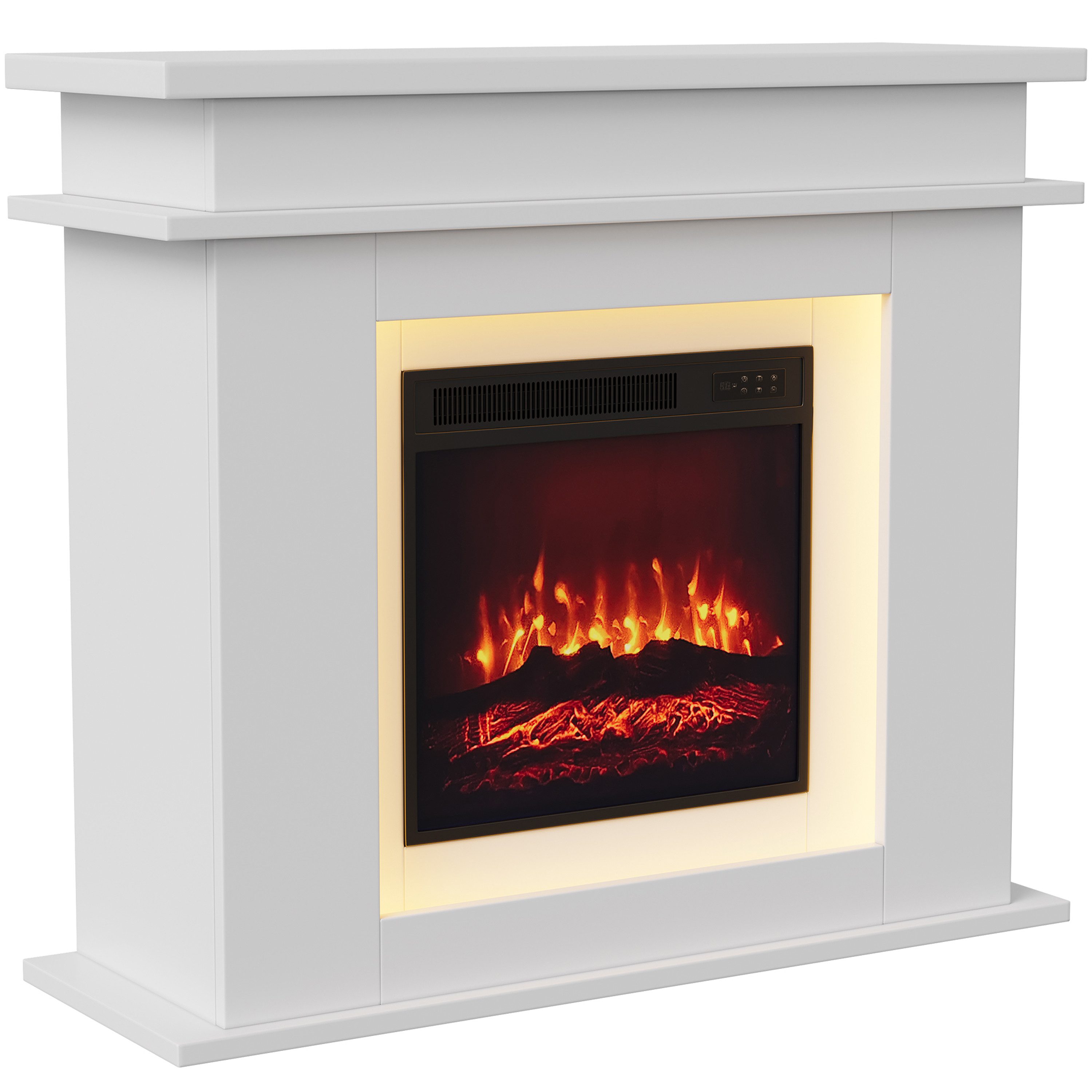 FUROKOY Kaminumbauschrank Kaminkonsole,Wandregal Kamingehäuse aus MDF (Holz Kaminumrandung Schrank im Landhaus Stil, Weiß) 101x34.5x88.8 cm Deko Kamingehäuse mit weißer Lackierung