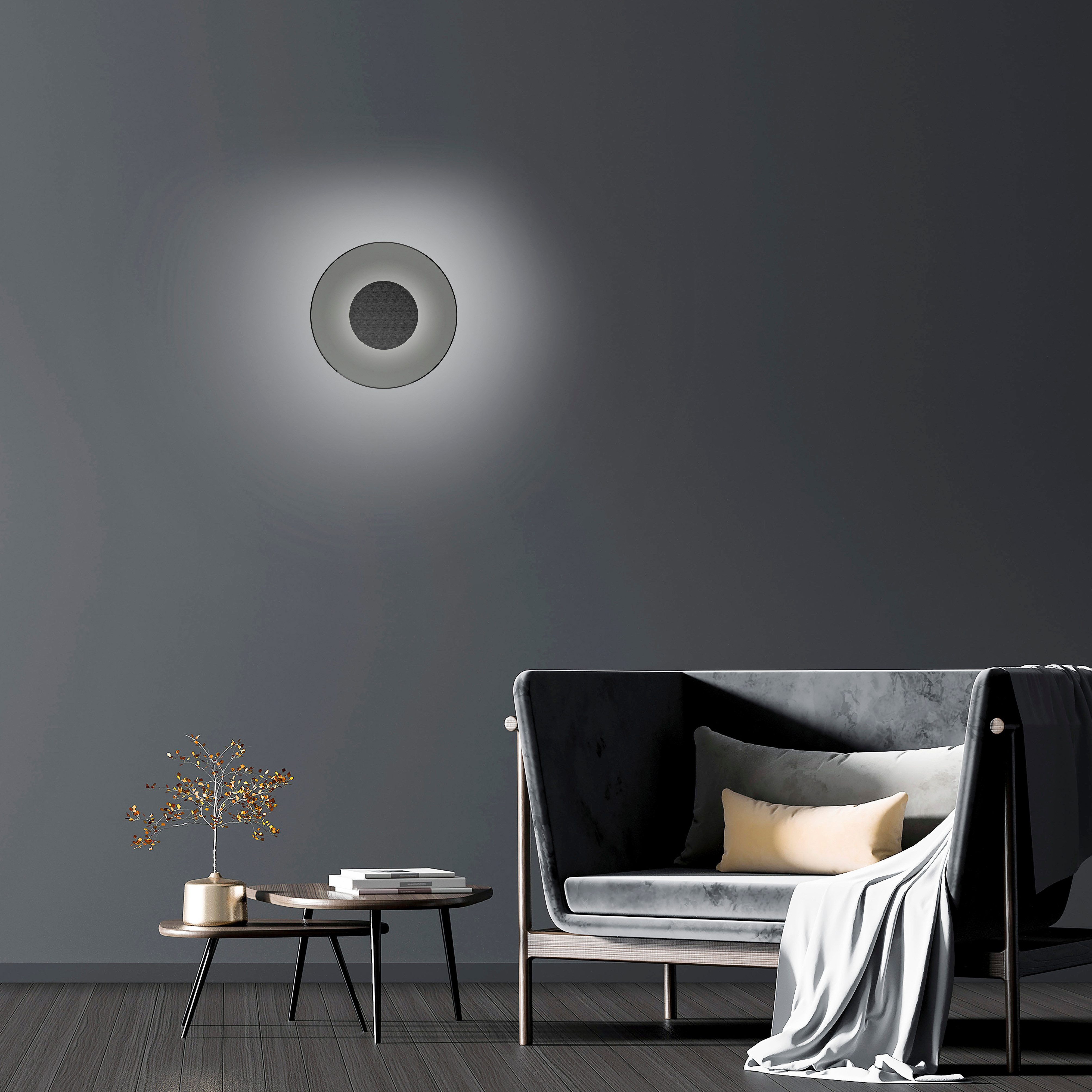 Neuhaus PURE LED Wandleuchte PURE Moon, LED fest integriert, Warmweiß, Dimmfähig über separaten Dimmer, Glas Rauchfarben