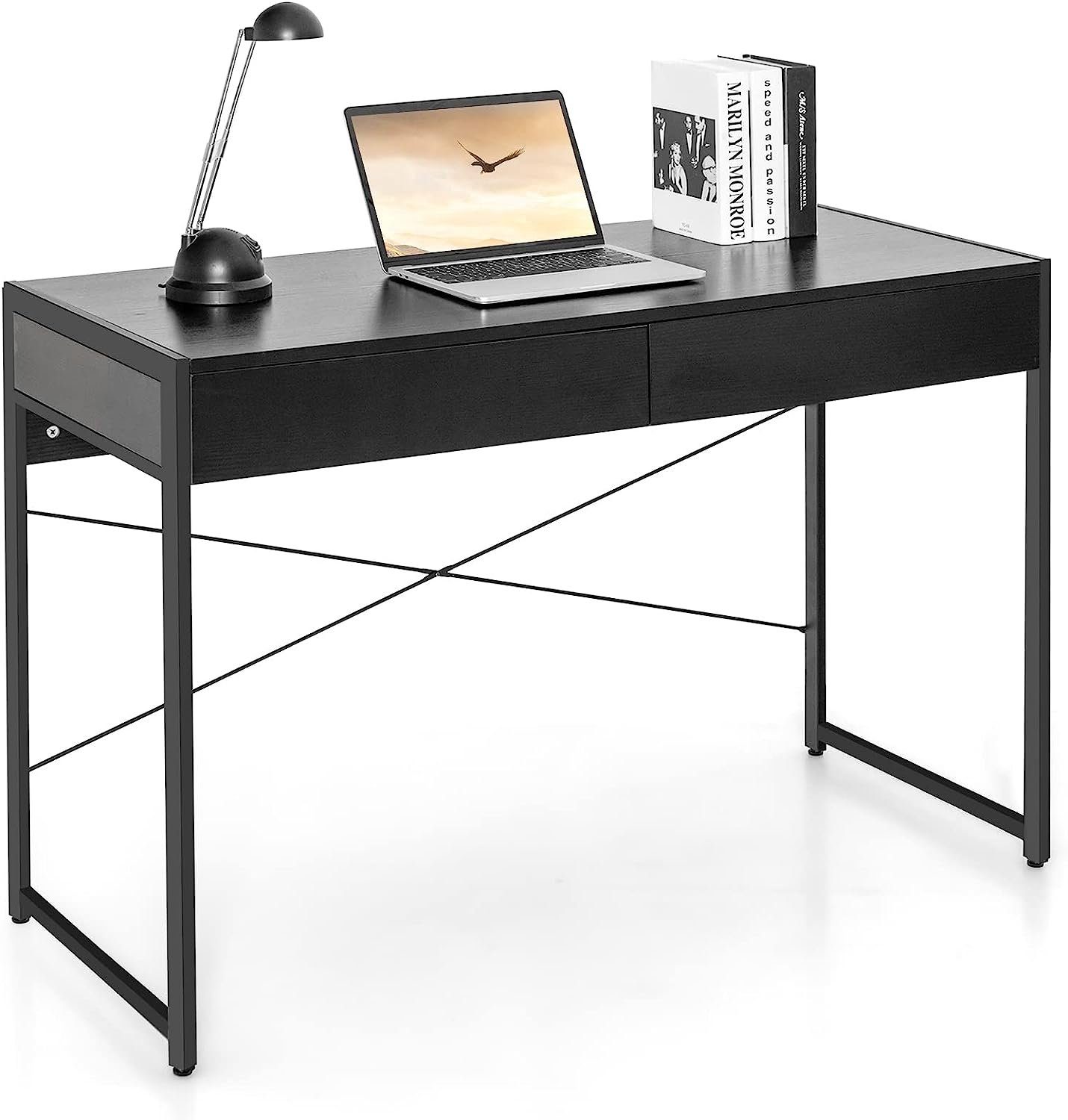 KOMFOTTEU Computertisch Schreibtisch, mit Schubladen schwarz