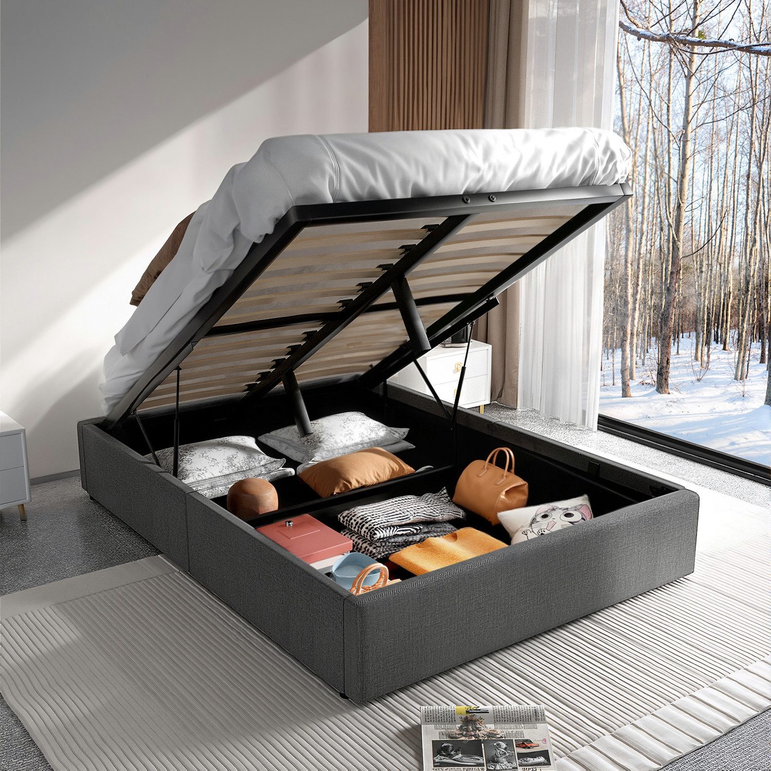 WILGOON Polsterbett Hydraulisches Doppelbett Stauraumbett Leinen günstig online kaufen