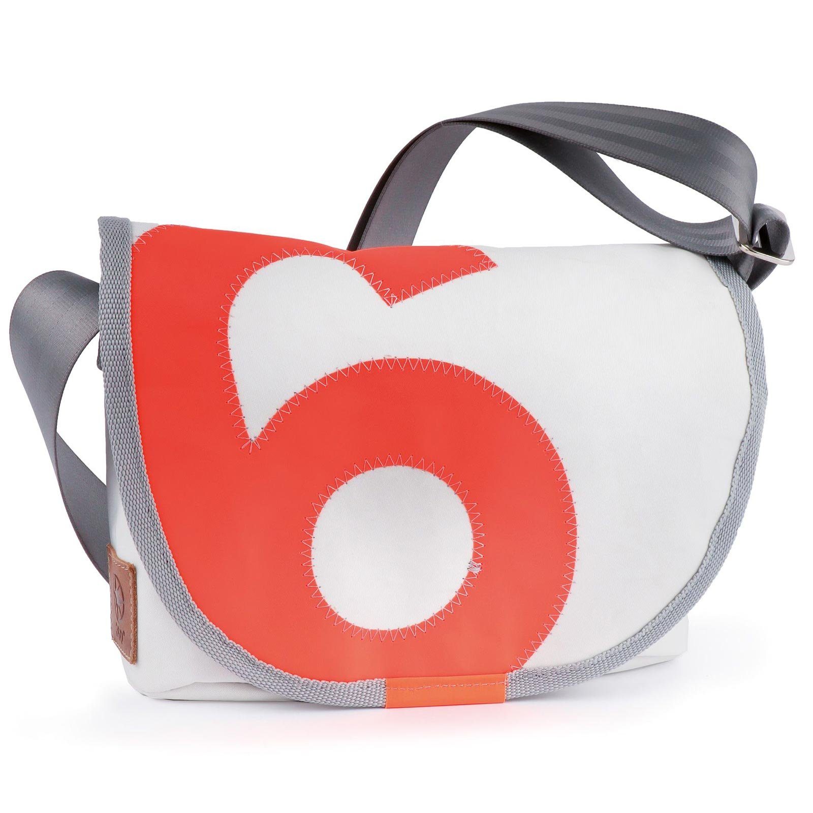 360Grad Schultertasche Schultertasche Perle, recyceltes Segeltuch, Weiß/Grau Zahl Orange | Schultertaschen