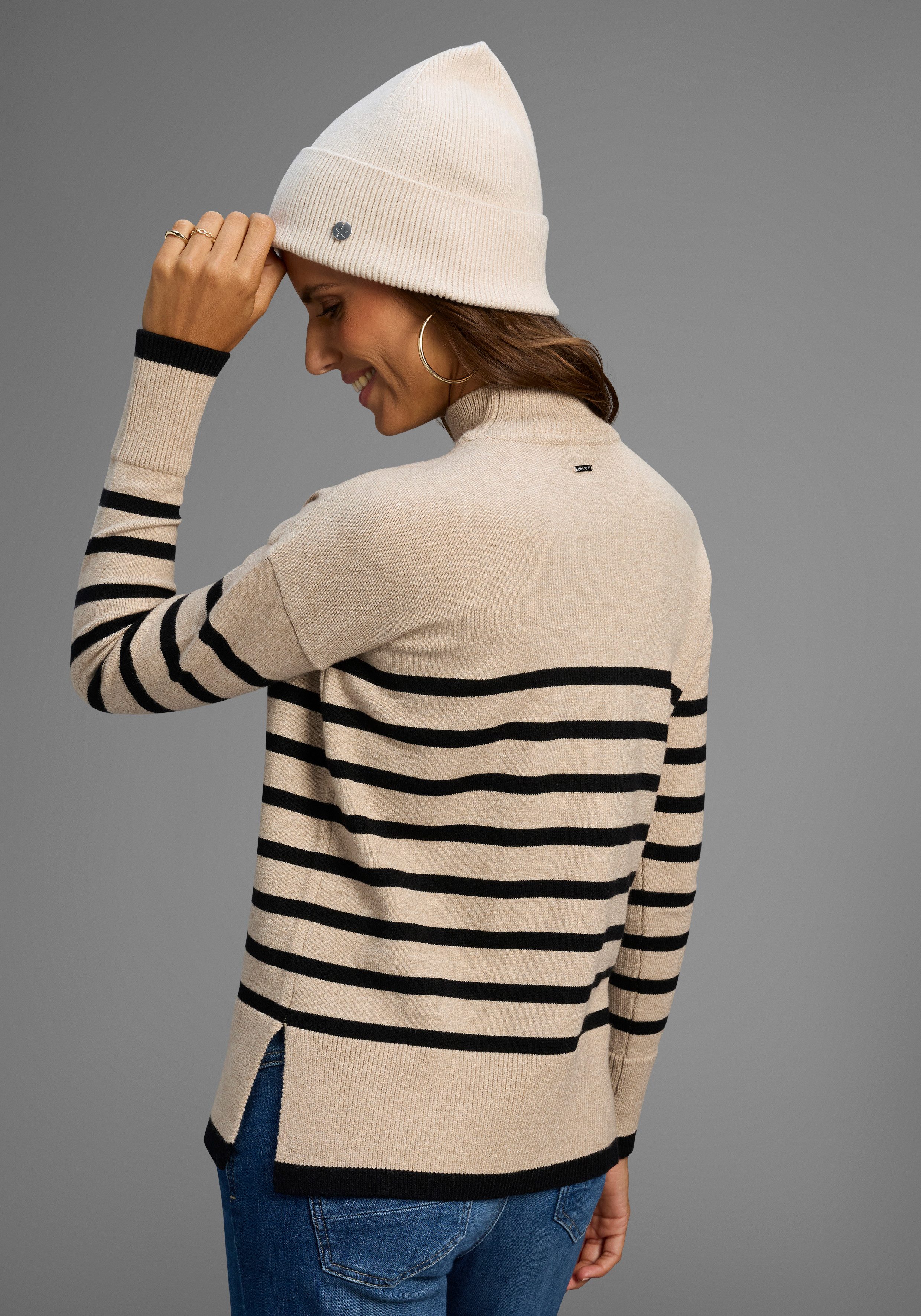 Laura Scott Streifenpullover kuscheliger Winterstrick mit seitlichen Schlit günstig online kaufen