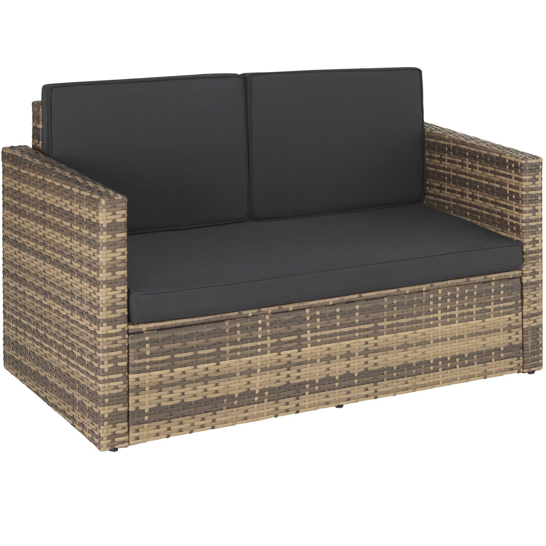 tectake Loungeset Rattan Lounge, Hocker mit klappbarer Stütze, (Gartenlounge Korfu, 2-tlg., in natur), 2-Sitzer, widerstandsfähig, UV-beständig, Dicke der Polster 8 cm