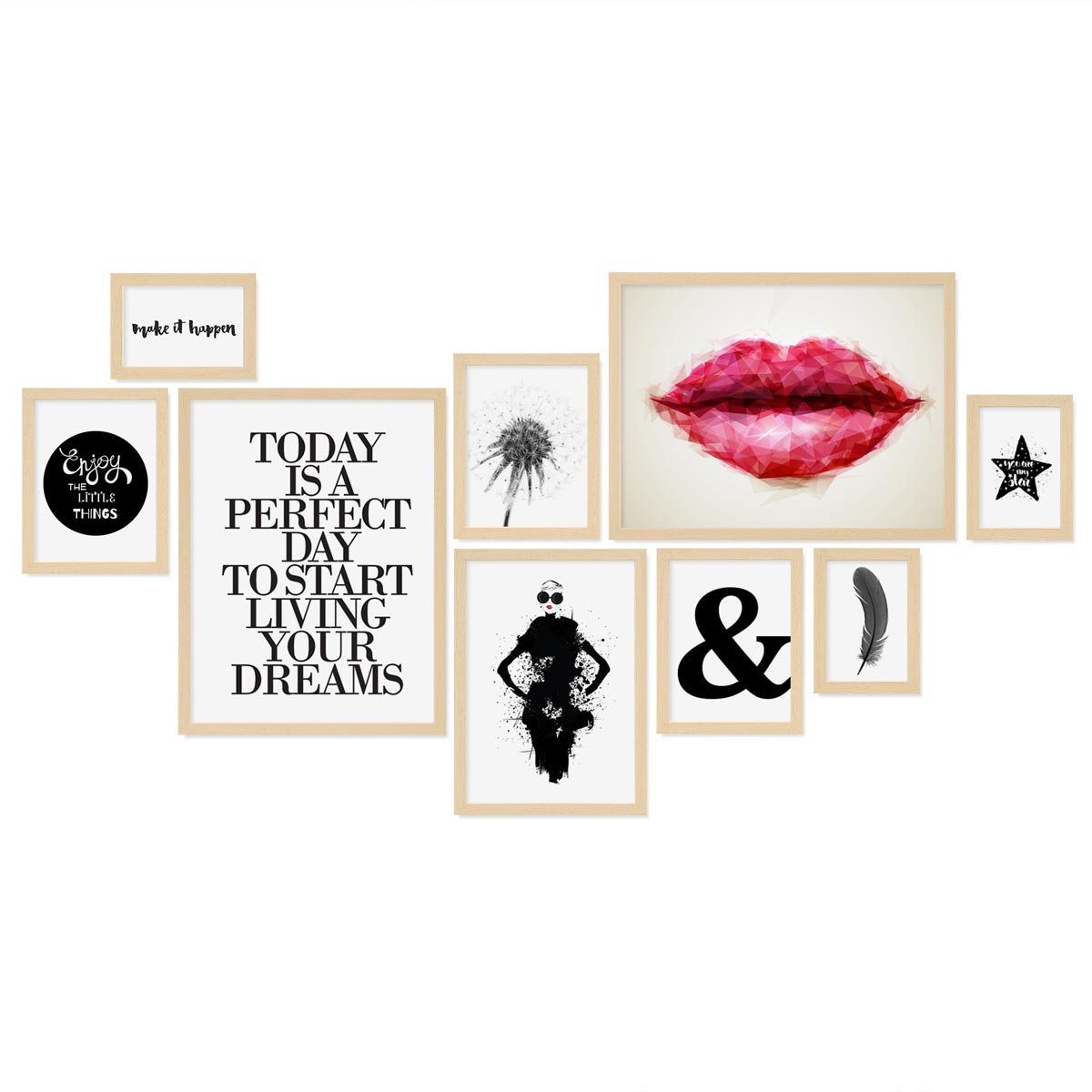 PHOTOLINI Bilderrahmen 9er Set No.3 Poster-Rahmen in verschiedenen Formaten für Einzelbilder, für 9 Bilder (9er Set No.3), MDF Holz, Acrylglas & Zubehör, Formate 10x15 bis 30x40 cm