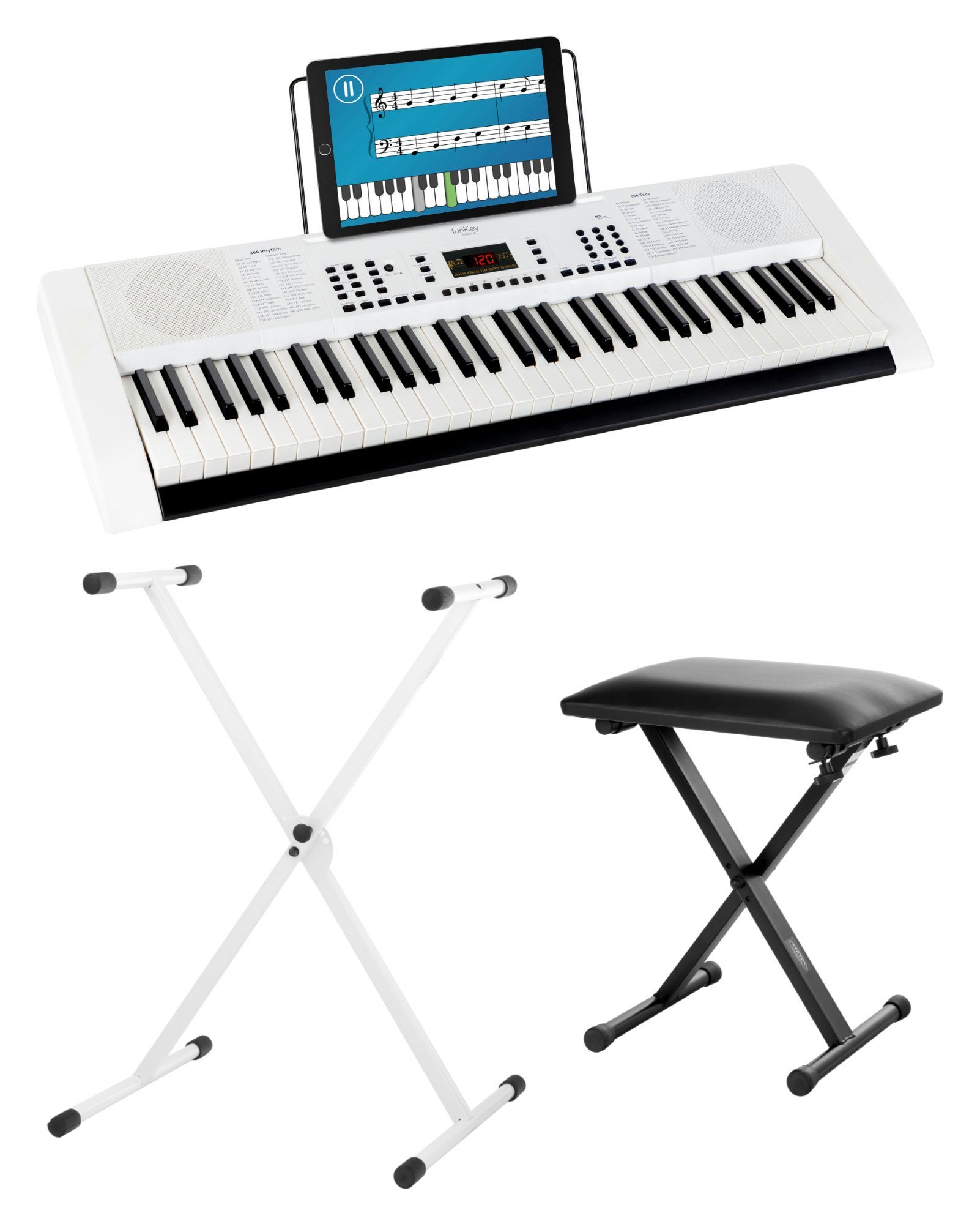 FunKey Home-Keyboard 61 Edition (300 Sounds, 300 Rhythmen) (Spar-Set, inkl. Keyboardständer & Bank), mit Begleitautomatik und intelligente Lernfunktion