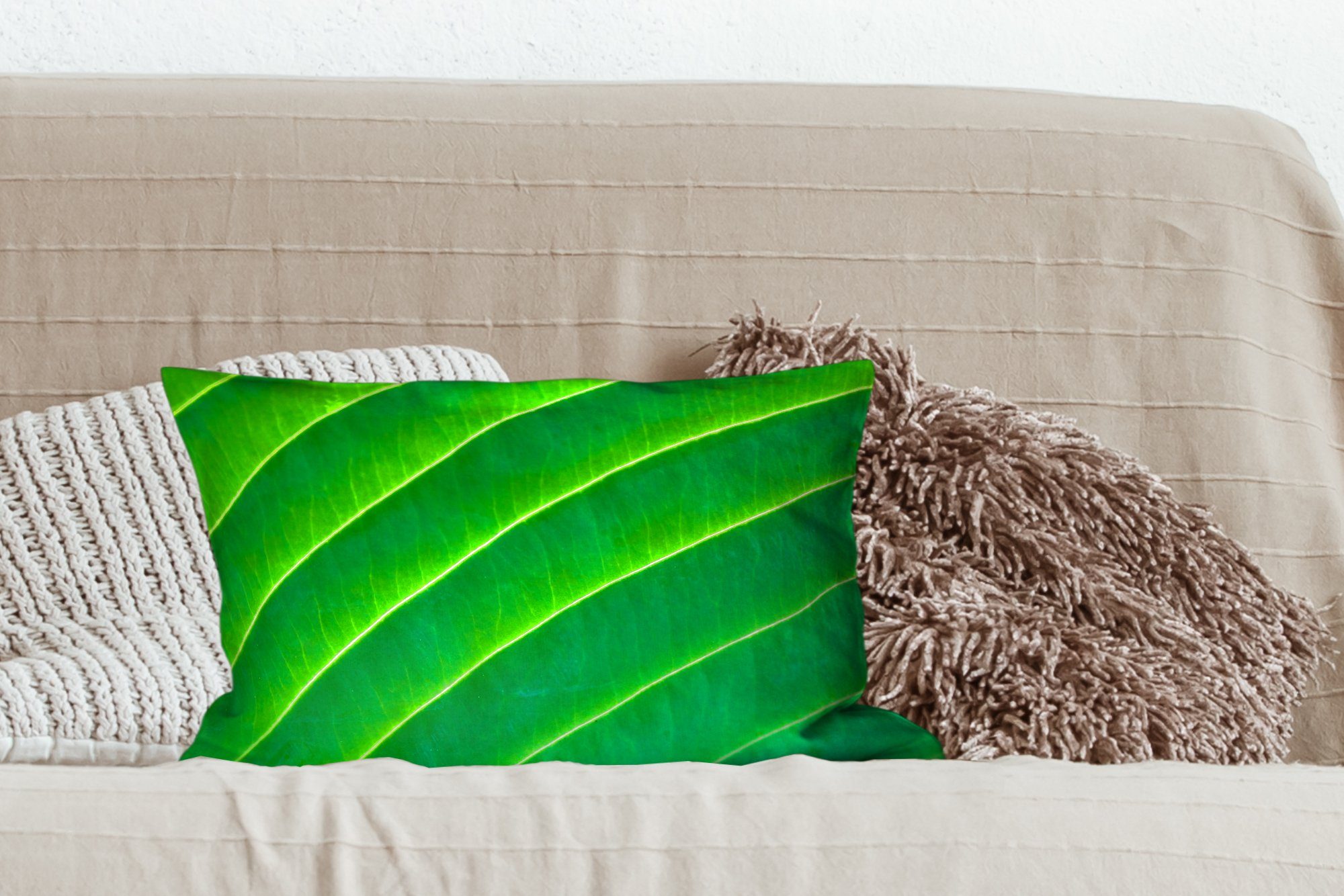 MuchoWow Dekokissen Wohzimmer Blatt, Lange grünen einem Füllung, Adern Dekokissen Zierkissen, in mit Schlafzimmer Dekoration