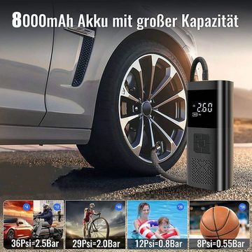 BlingBin Akku-Luftpumpe 8000mAh Elektrische Luftpumpe Auto Reifen Druckluft Luftkompressor (1 Set, 1-tlg), 150 PSI Elektrischer Kompressor mit LCD-Bildschirm