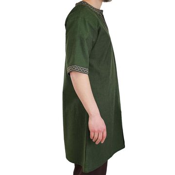 Vehi Mercatus Wikinger-Kostüm Klassische Wikinger Tunika grün "Arvid" mit Knotenmuster, kurzarm S