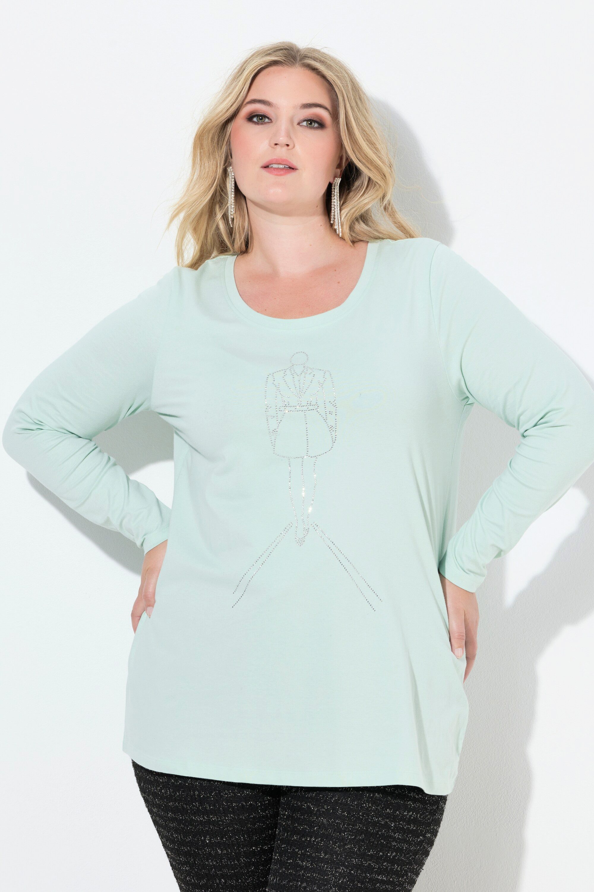 T-Shirt T-Shirt A-Linie Model-Motiv aus Glitzersteinchen