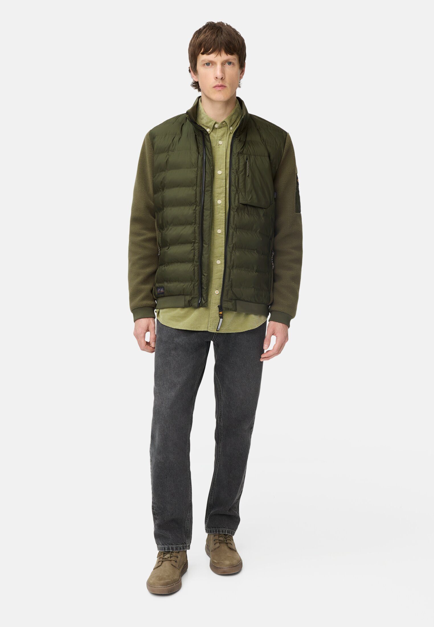 camel active Blouson im Stepp-Fleece-Mix Langarm Markenlabel