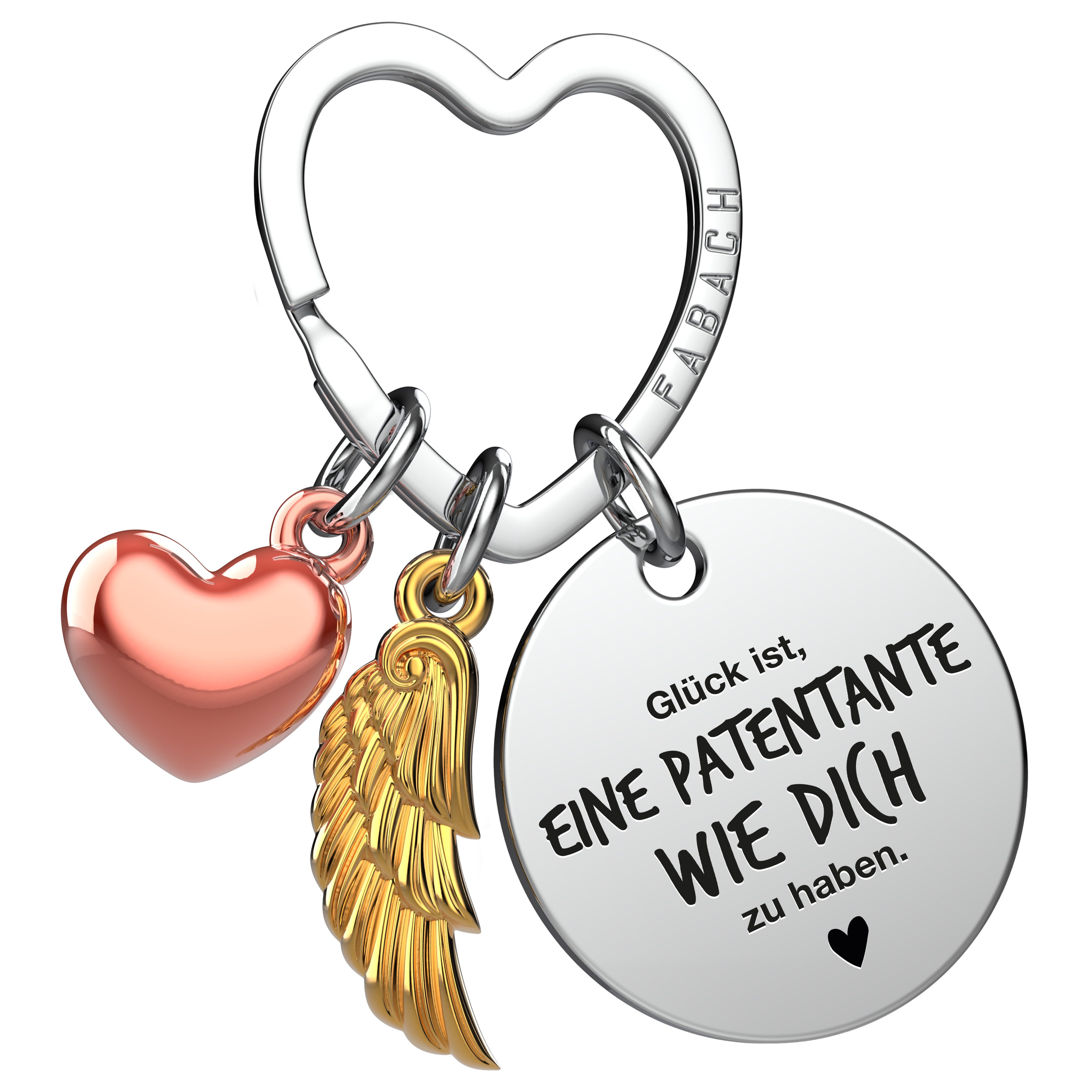 Schlüsselanhänger Glücksbringer Herz und Engelsflügel mit Gravur "Beste Tante"