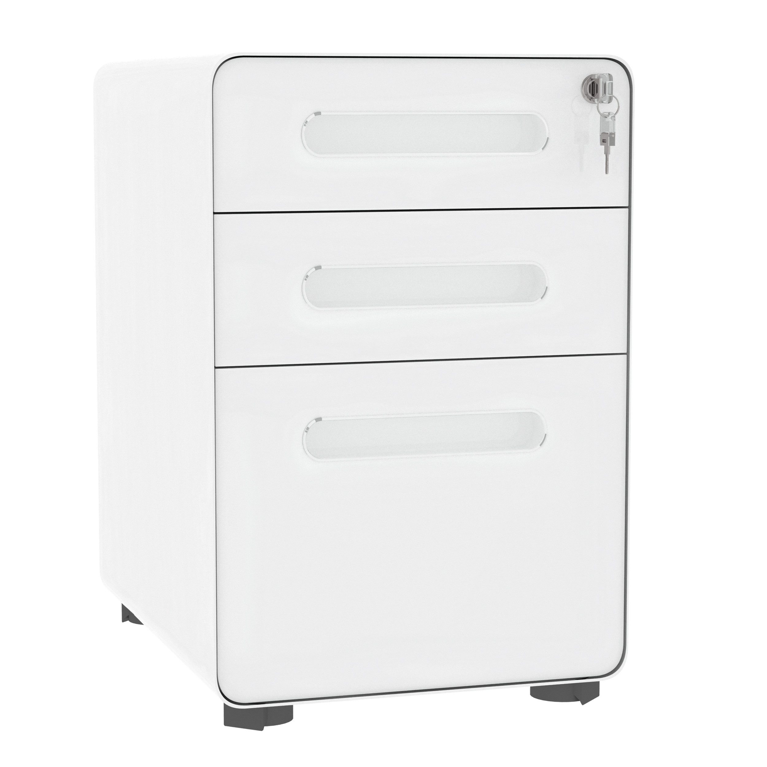 Vinsetto Rollcontainer 3 Schubladen Aktenschrank abschließbar, Hängeregistratur Stiftfach, (Büroschrank, 1 St., Aktenschrank), Stahl, Weiß, 39 x 48 x 59 cm – Bild 2 von 5