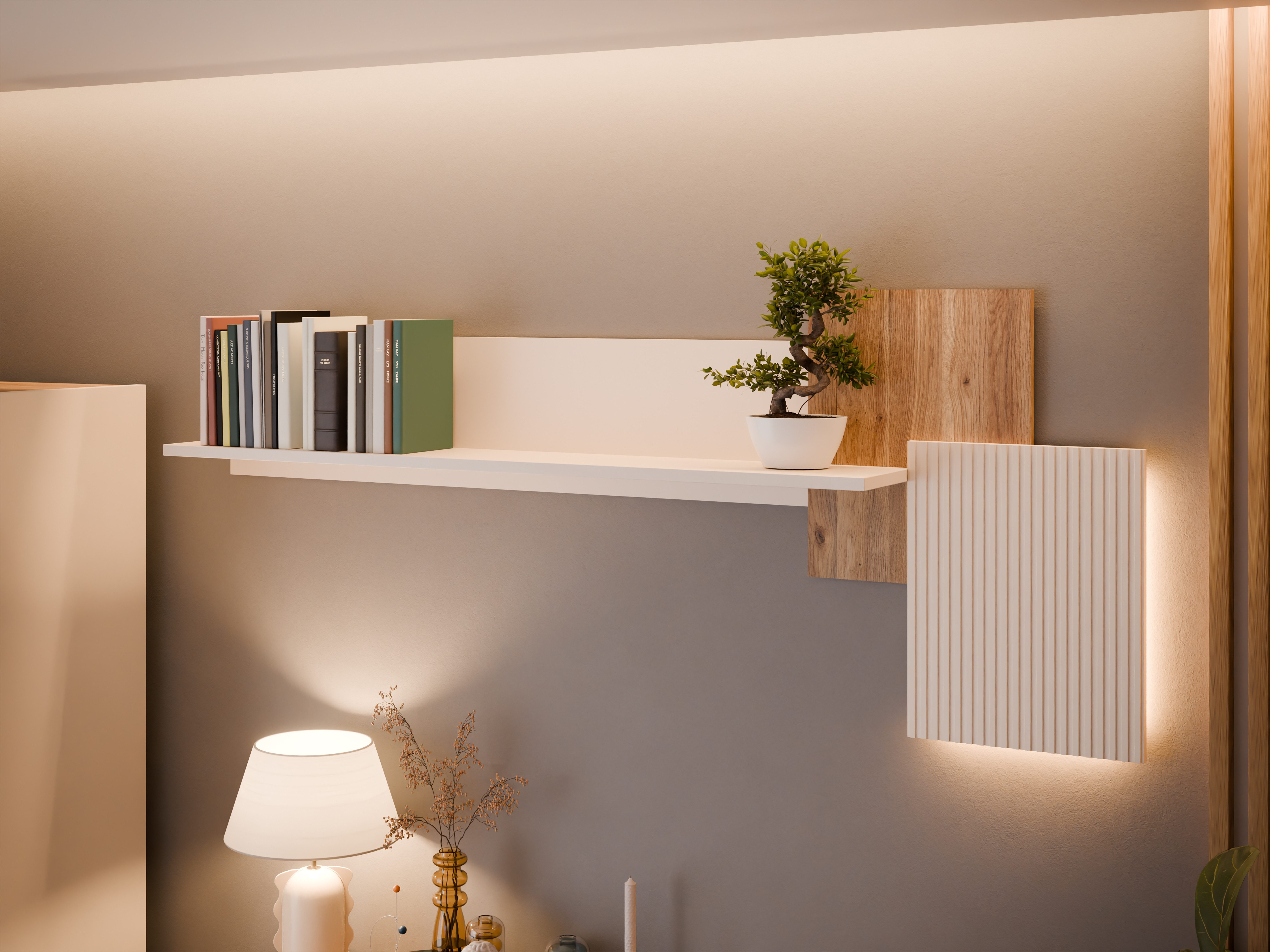 FORTE Wandboard Oak Squere Wandboard, B/H/T 187,4/77,6/21,9 cm Beleuchtung, einfache Montage