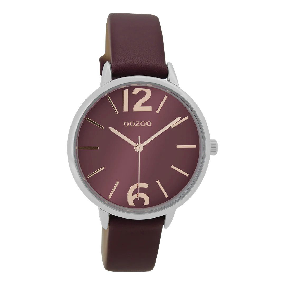OOZOO Quarzuhr Damenuhr C9226 – Silberfarbenes Gehäuse, 36 mm, Bordeaux Led günstig online kaufen