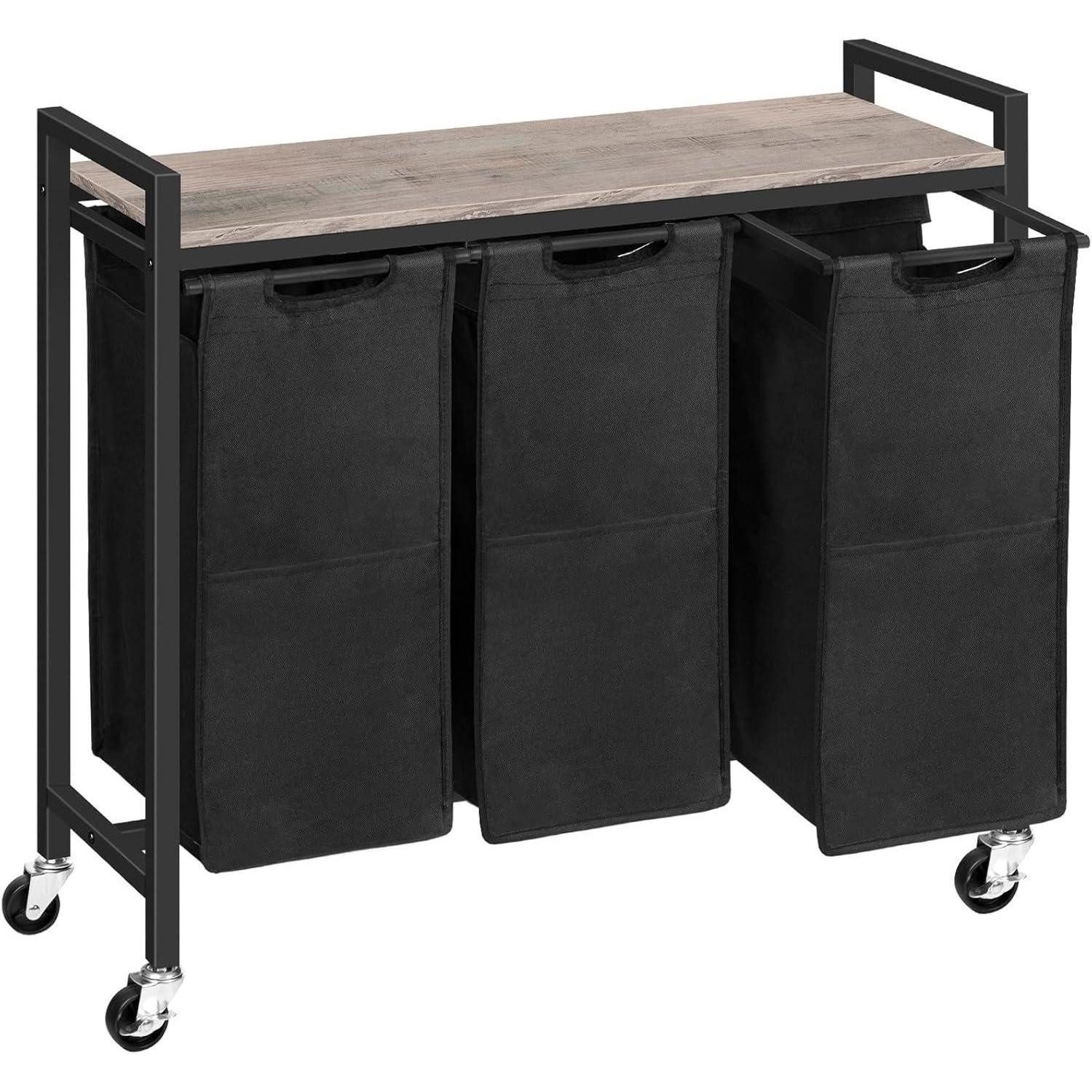 LuxusKollektion Wäschesortierer Wäschewagen mit 3 Fächern und Ablage, 3 x 39,8