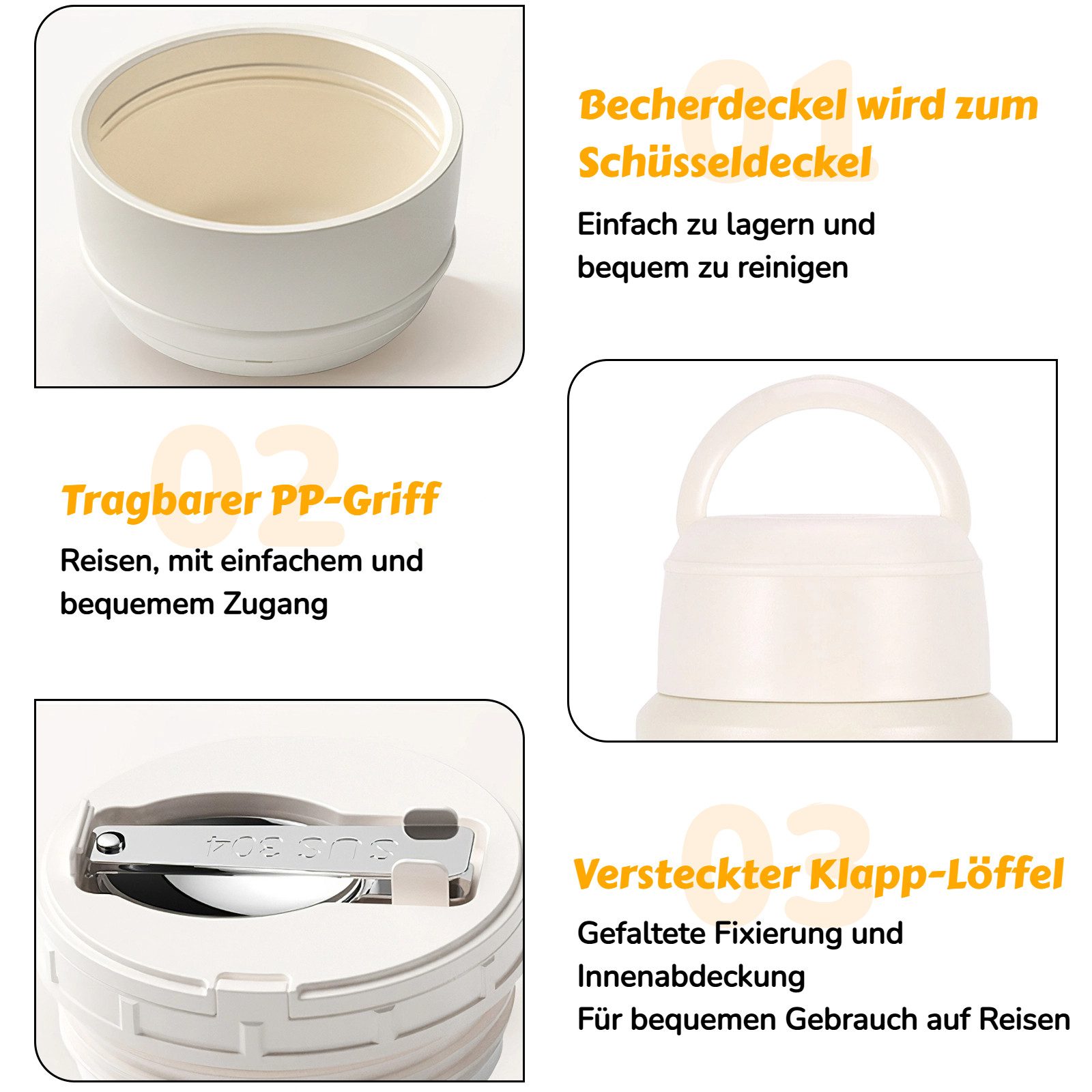 BlingBin Thermobehälter 800ML Edelstahl Warmhaltebehälter Essen mit Löffel und Deckel, Rostfreier Stahl 316, (1er Set, 1-tlg., Fassungsvermögen: 800 ml, Maße der Thermoskanne: 9,5 × 9,5 × 19 cm), Thermobox mit Aufbewahrungstasche für Gefrierschrank, Spülmaschine