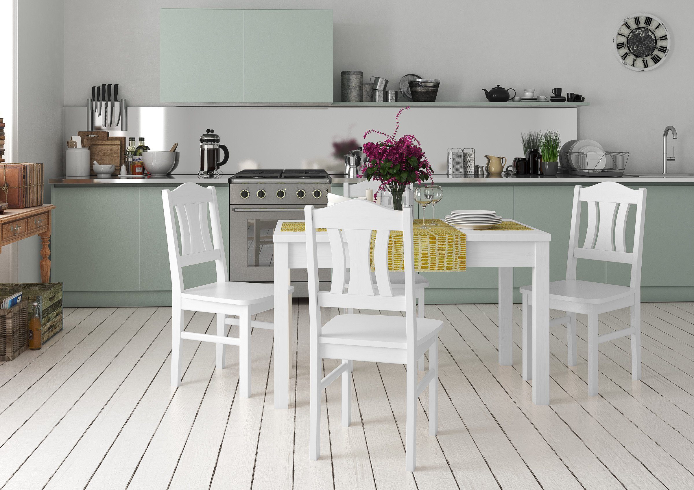 schlichter weißer Küchentisch Tisch Massivholz ERST-HOLZ 80x120 Esstisch