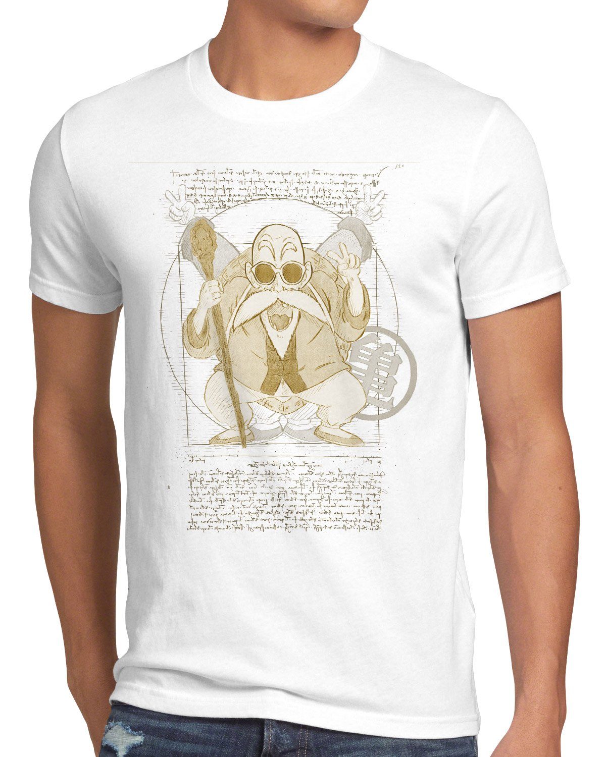 T-Shirt Vitruvianischer Muten Z weiß Herren style3 da vinci songoku Roshi Print-Shirt