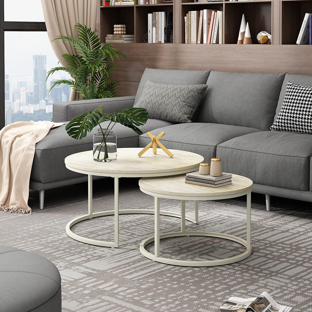 Vicco Couchtisch Montreal, Travertin/Cashmere, 77 x 77 cm (2-St)