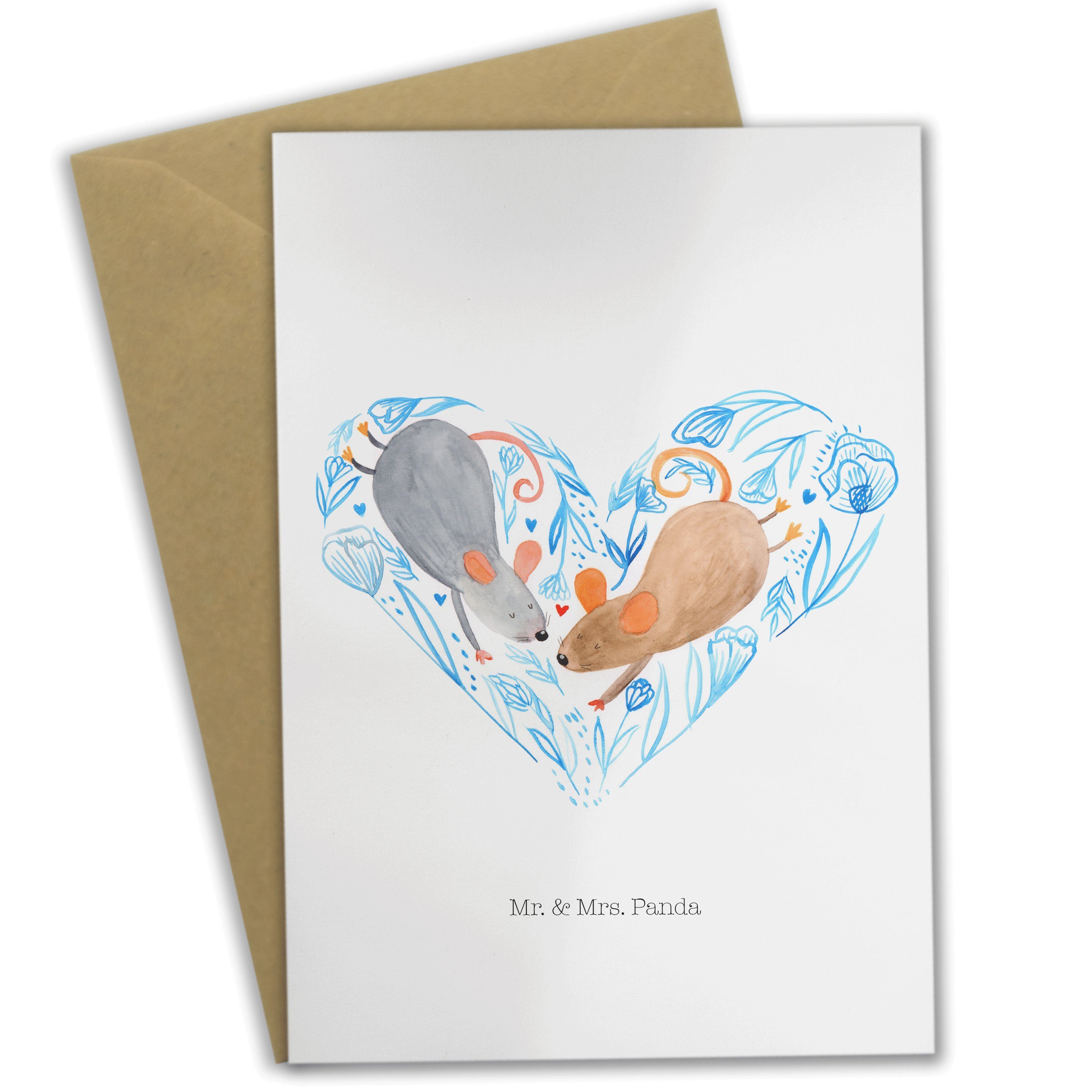 Mr. & Mrs. Panda Grußkarte Hochzeit Mäuse Herz Weiß Geschenk