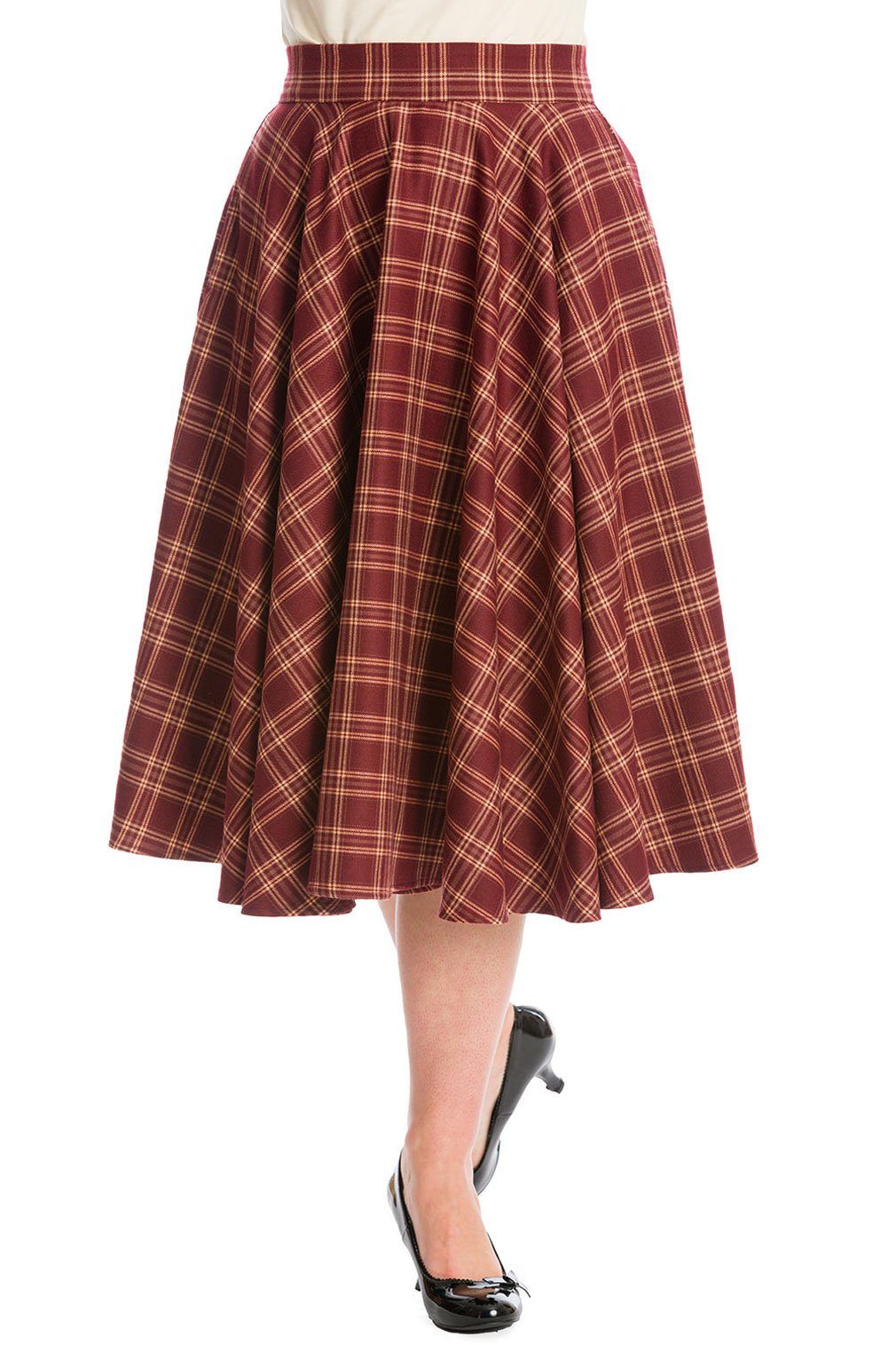 Banned A-Linien-Rock Adore Her Burgunder Kariert Retro Vintage Swing Skirt
