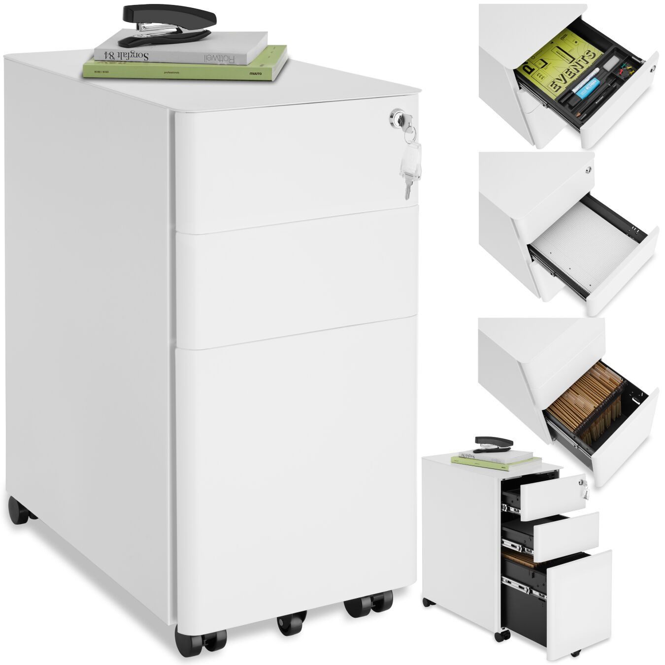 tectake Rollcontainer Aktenrollschrank, aus pulverbeschichtetem Stahl