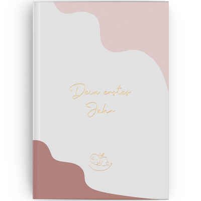 LEAF & GOLD Tagebuch Edles Babyalbum für das erste Jahr, Baby Geschenk zur Geburt für Junge oder Mädchen, Babybuch mit goldener