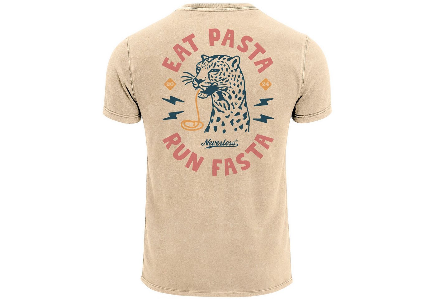 Neverless Print-Shirt Herren Vintage T-Shirt Backprint Eat Pasta Run Fasta Leopard mit Print