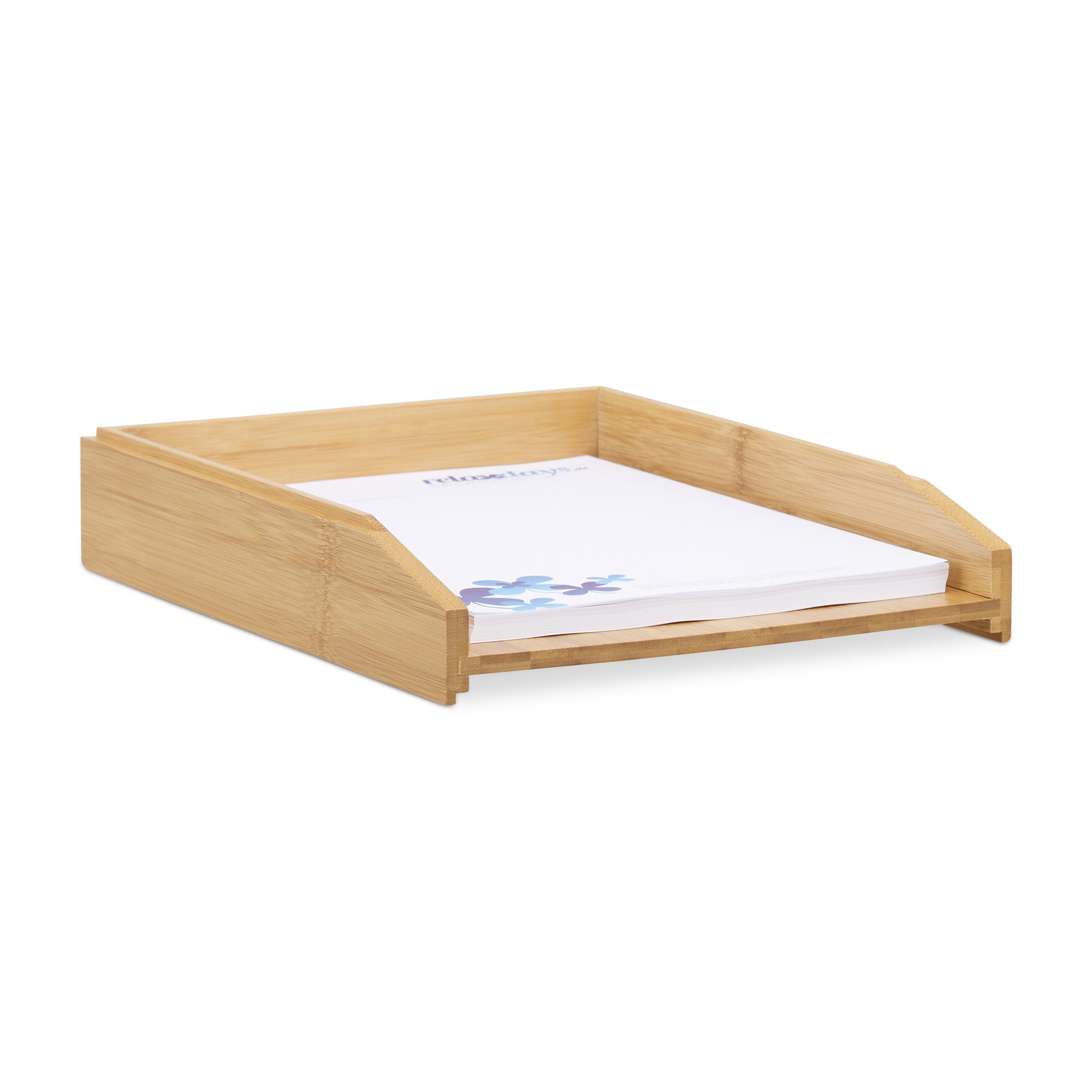 relaxdays Briefablage 3 x Dokumentenablage Bambus stapelbar (1-St)