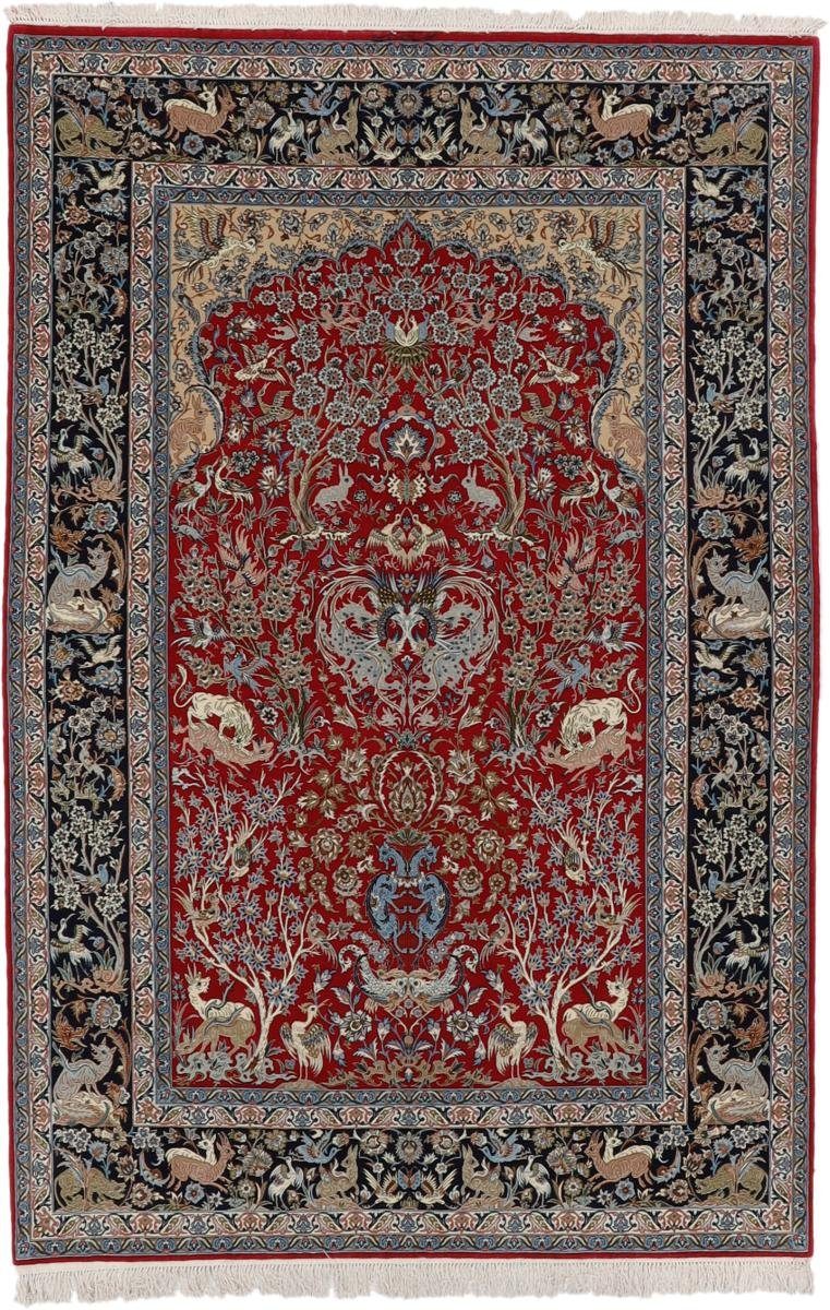 Orientteppich Isfahan Seidenkette 161x244 Handgeknüpfter Orientteppich, Nain Trading, rechteckig, Höhe: 6 mm