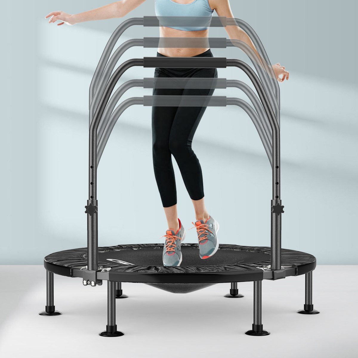 ZAISZE Fitnesstrampolin Indoor Trampolin klappbar ohne Installation 40 Zoll, Ø 102 cm, Tragfähigkeit 150KG, 5 verstellbare Handgriffstufen
