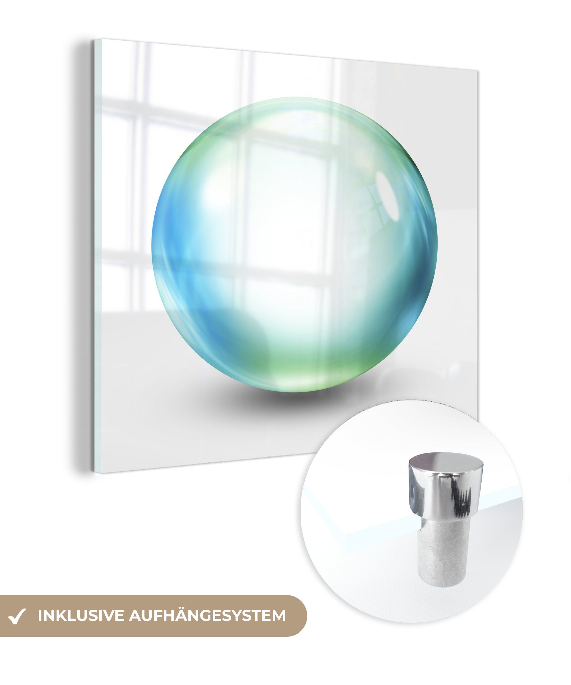 MuchoWow Acrylglasbild Luftblase auf weißem Hintergrund, (1 St), Glasbilder - Bilder auf Glas Wandbild - Foto auf Glas - Wanddekoration