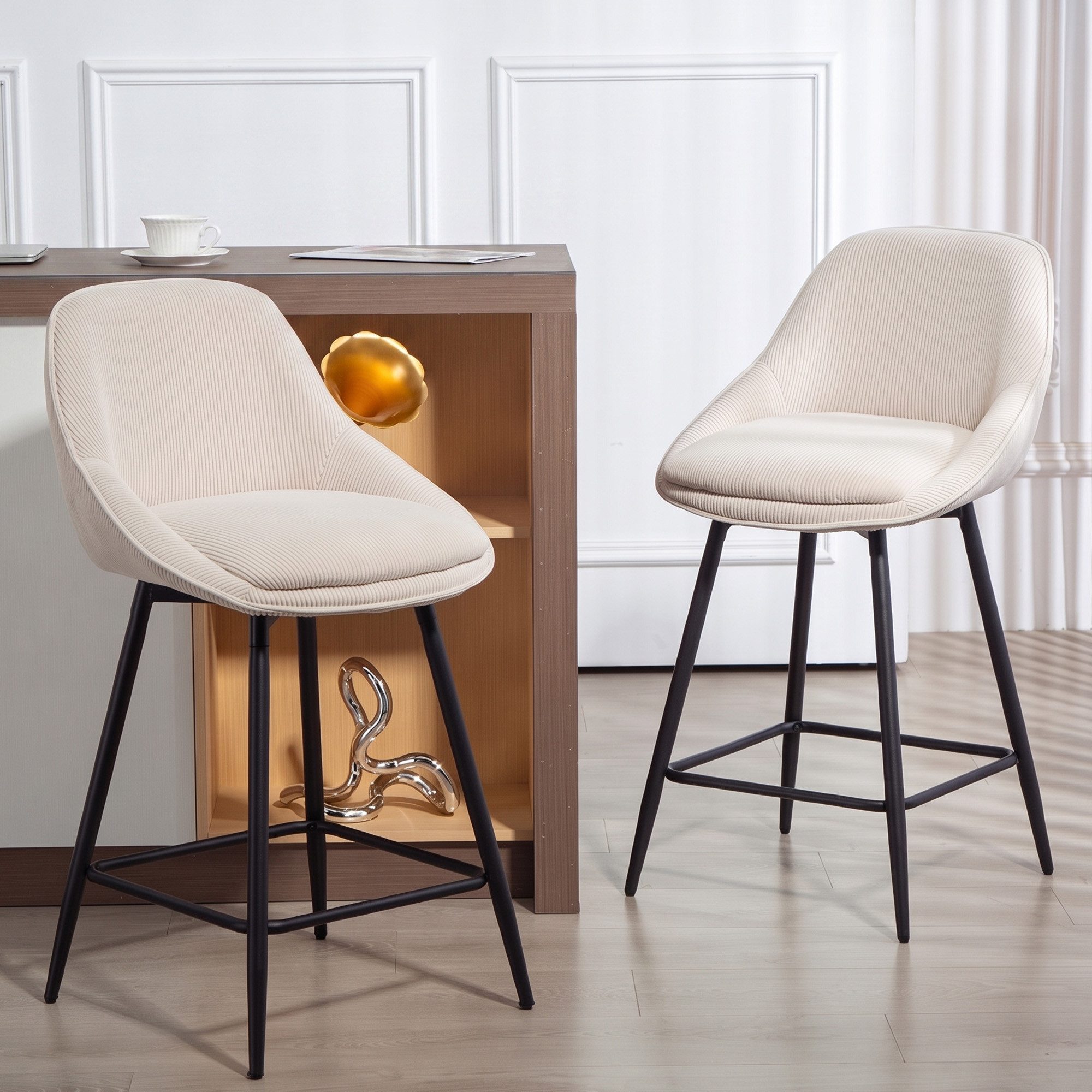 HOMCOM Barhocker Drehbar Tresenhocker mit Fußstütze, Rückenlehne, Kord-Optik (Barstuh, 2 St., Tresenhocker), 360° drehbar, gepolstert, elegante Cord-Optik
