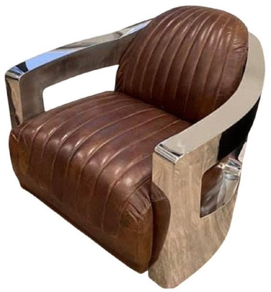 Xlmoebel Loungesessel Neuer Retro Clubsessel in Braunem Echtleder im Vintage-Flugzeugdesign (1-St., Sessel), Hergestellt in Europa