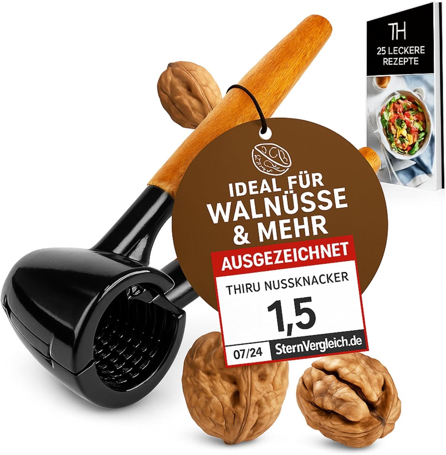 Thiru Щипцы для орехов Basic edeler Holzgriff - Für Walnüsse, Haselnüsse, Paranüsse, (1-tlg., 1er Set), Knacken ohne Kernzerquetschung