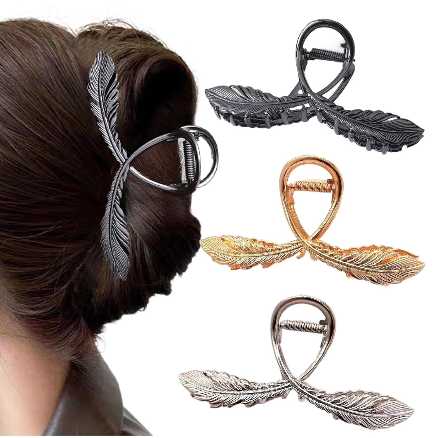 KIKI Haarclip 3 Stück Metall Federform Damen Groß Rutschfeste Haarspange Für Frauen