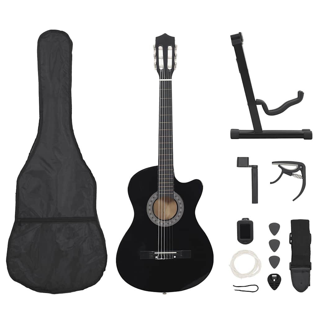 vidaXL Westerngitarre 12-tlg Westerngitarre Set mit 6 Saiten Schwarz 38"