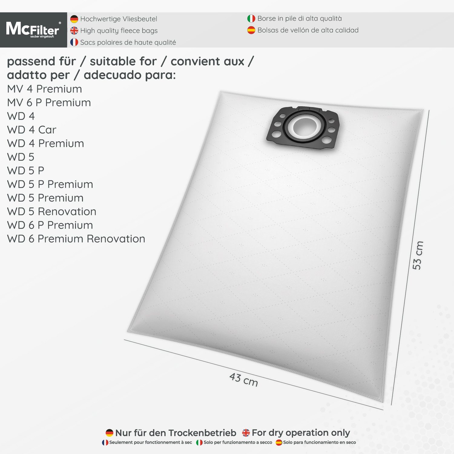 Kunststoffdeckscheibe SE WD6 Kärcher McFilter Nass-/Trockensauger, Stück) (10 St., 5.100, WD5, P 487 für für 2.863-006.0, Staubsauger, 6.100, KFI geeignet WD4, für Premium, passend wie KWD6, SE Staubsaugerbeutel 2.863-006.0, 10 KWD5, KWD4,