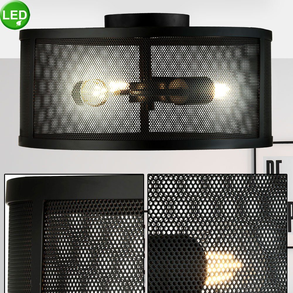 etc-shop LED Deckenleuchte, Leuchtmittel inklusive, Warmweiß, Vintage Decken Lampe Wohn Ess Zimmer Käfig Design Leuchte schwarz im-