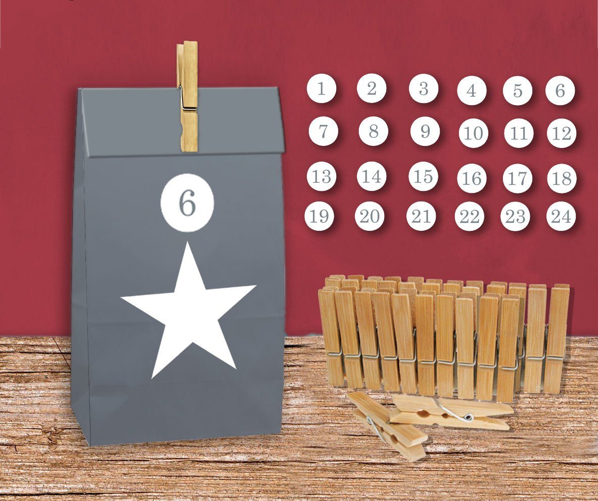 Spetebo 24 befüllbarer Papiertüten - Adventskalender Stern, Adventskalender mit zum Befüllen