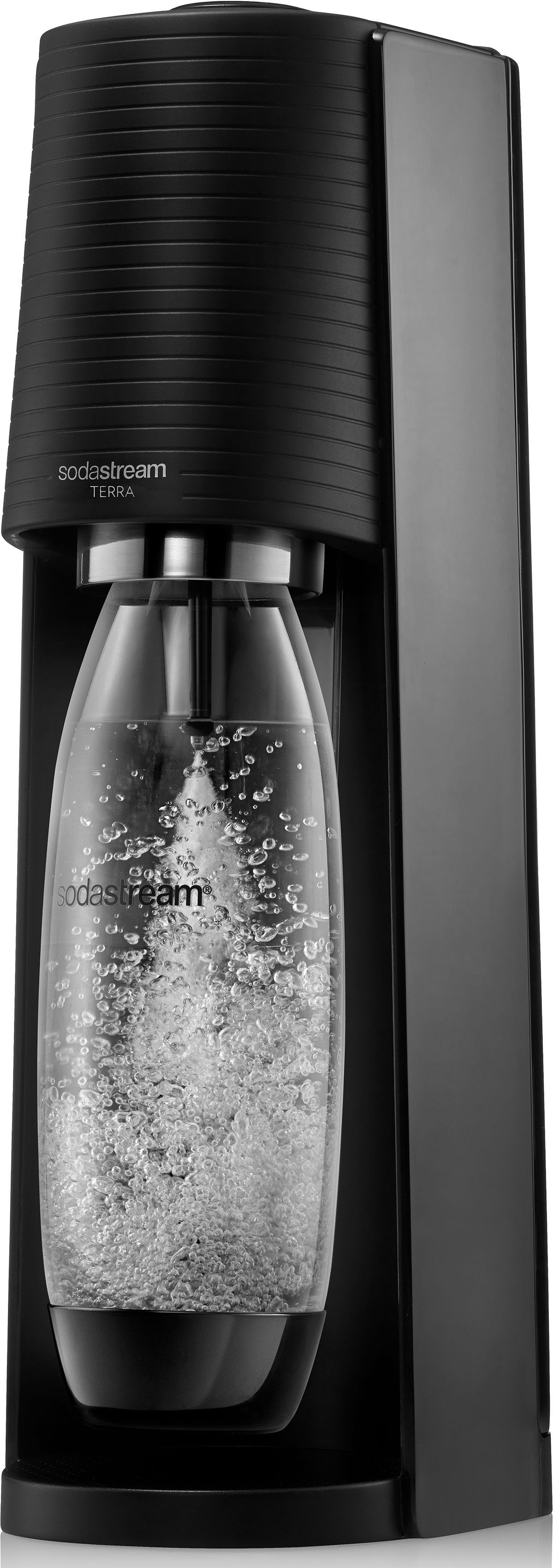 SodaStream Wassersprudler TERRA, inkl. 1x spülmaschinenfeste schwarz 1L CO2-Zylinder CQC, 1x Kunststoff-Flasche