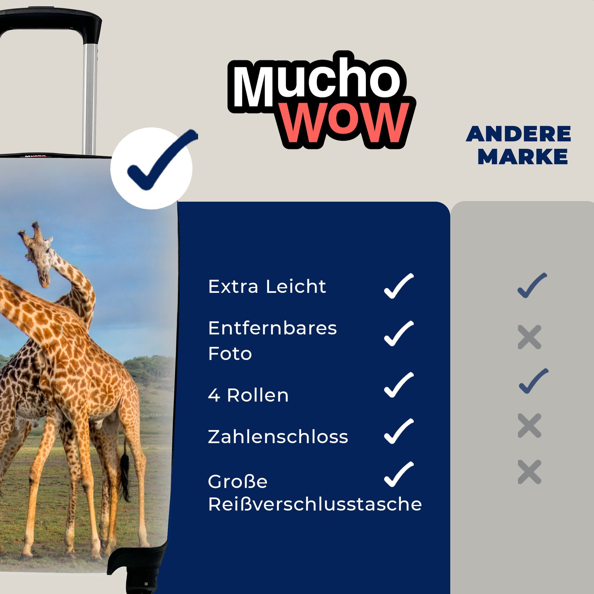 Natur, MuchoWow rollen, Trolley, Handgepäckkoffer 4 Ferien, Rollen, mit Reisetasche - Giraffen Reisekoffer Handgepäck Tiere - für
